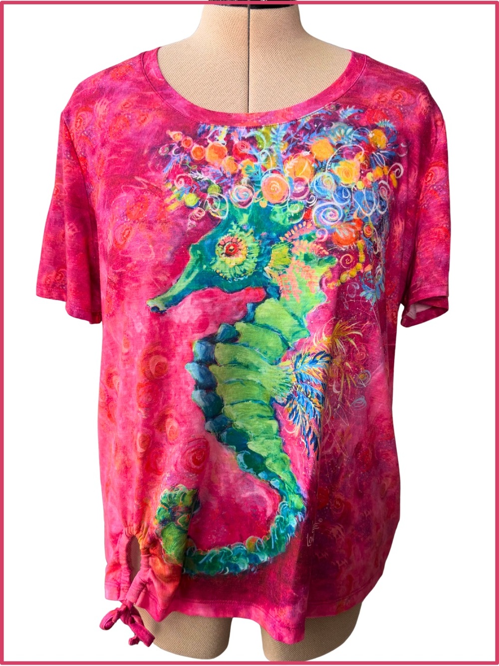 XL - EUC - Leoma Lovegrove 'Art to Wear' Hot Pink Seahorse Soiree Shirt